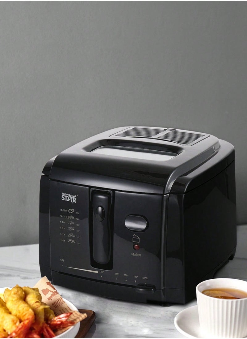 Electric Fryer Cold Contact Surface Easy to Clean Non stick Basket 3L Large Capacity Adjustable Temperature Black