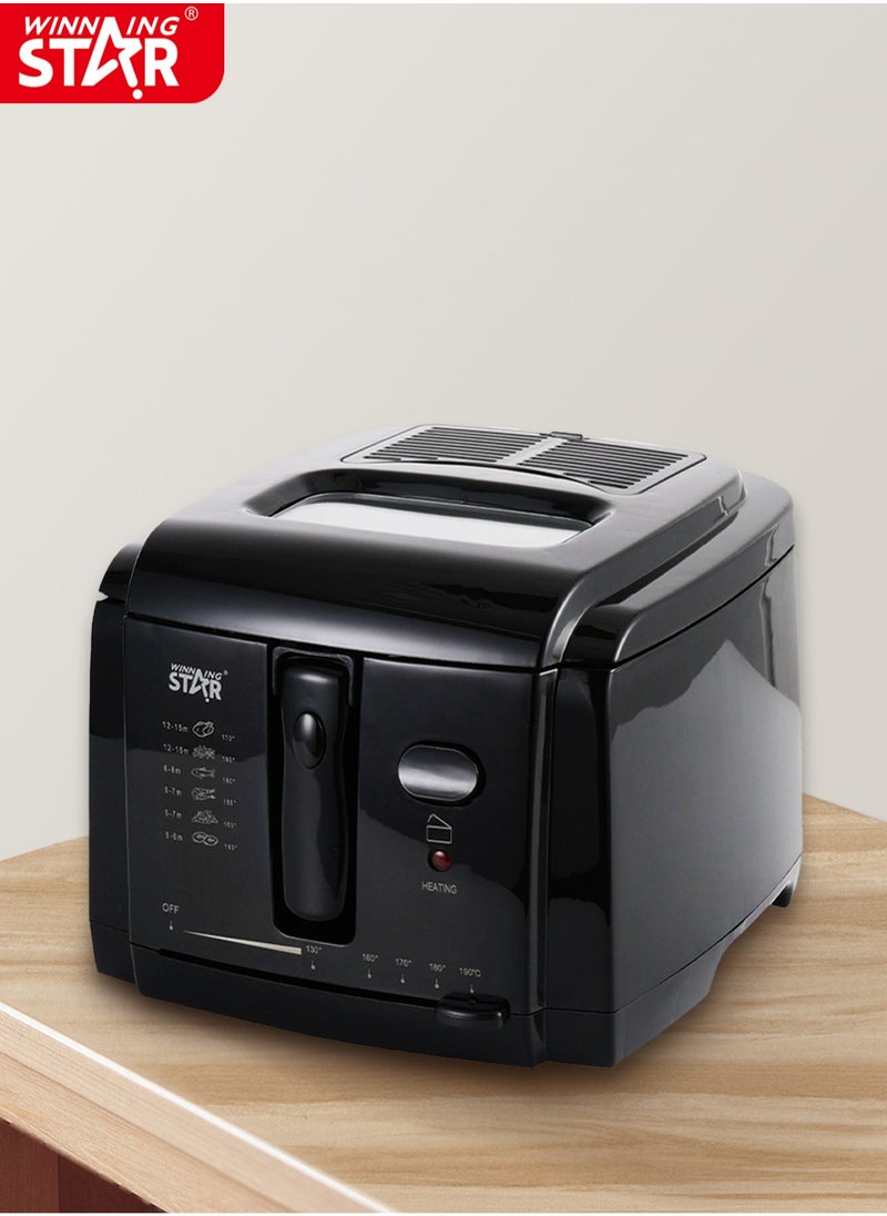 Electric Fryer Cold Contact Surface Easy to Clean Non stick Basket 3L Large Capacity Adjustable Temperature Black