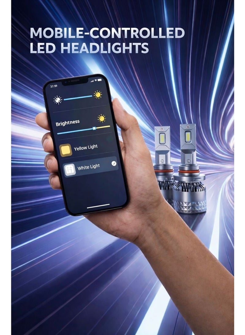 مصابيح أمامية ذكية للسيارة بتقنية LED يتم التحكم بها عبر الهاتف، إضاءة بيضاء وصفراء قابلة للتعديل حتى 8000 كلفن، سطوع قابل للتعديل، مروحة تبريد - Image 2