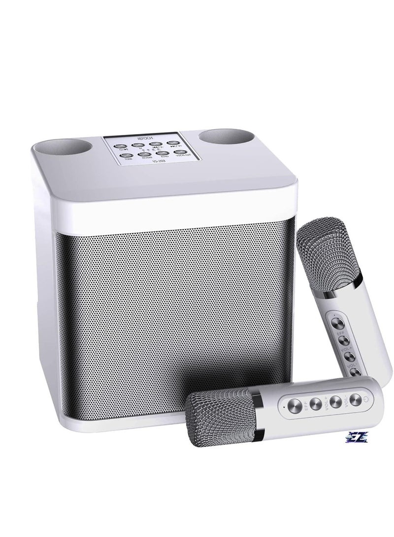 ELTRAZONE Mini Karaoke Machine for Adults & Kids - Portable Bluetooth Karaoke Speaker for TV, 2 Wireless Microphones, PA Speaker System for Indoor/Outdoor Parties, Family Singing (Off White)  - Image 1