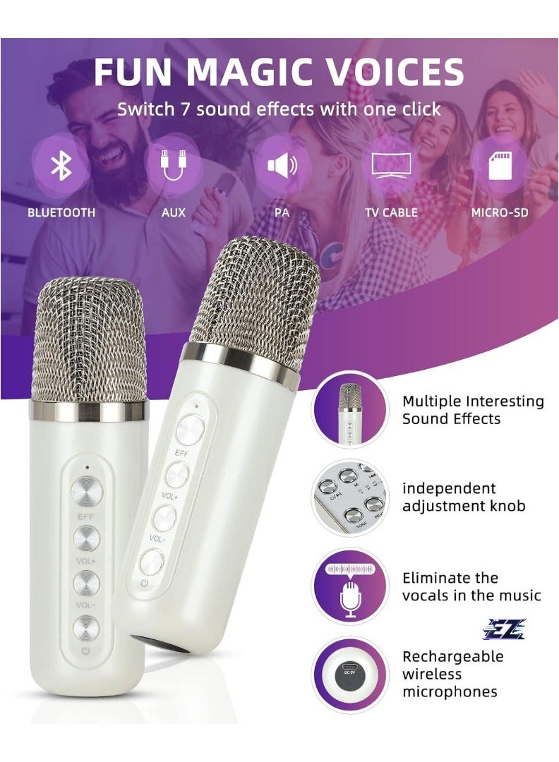 ELTRAZONE Mini Karaoke Machine for Adults & Kids - Portable Bluetooth Karaoke Speaker for TV, 2 Wireless Microphones, PA Speaker System for Indoor/Outdoor Parties, Family Singing (Off White)  - Image 2