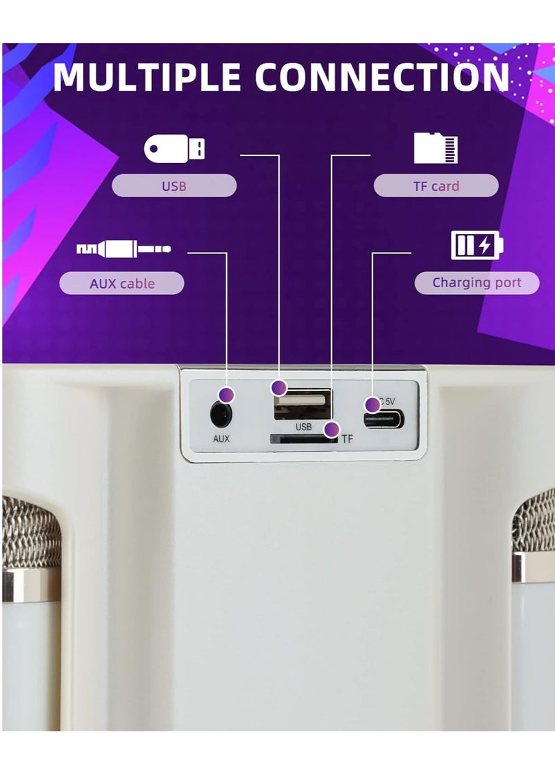 ELTRAZONE Mini Karaoke Machine for Adults & Kids - Portable Bluetooth Karaoke Speaker for TV, 2 Wireless Microphones, PA Speaker System for Indoor/Outdoor Parties, Family Singing (Off White)  - Image 4