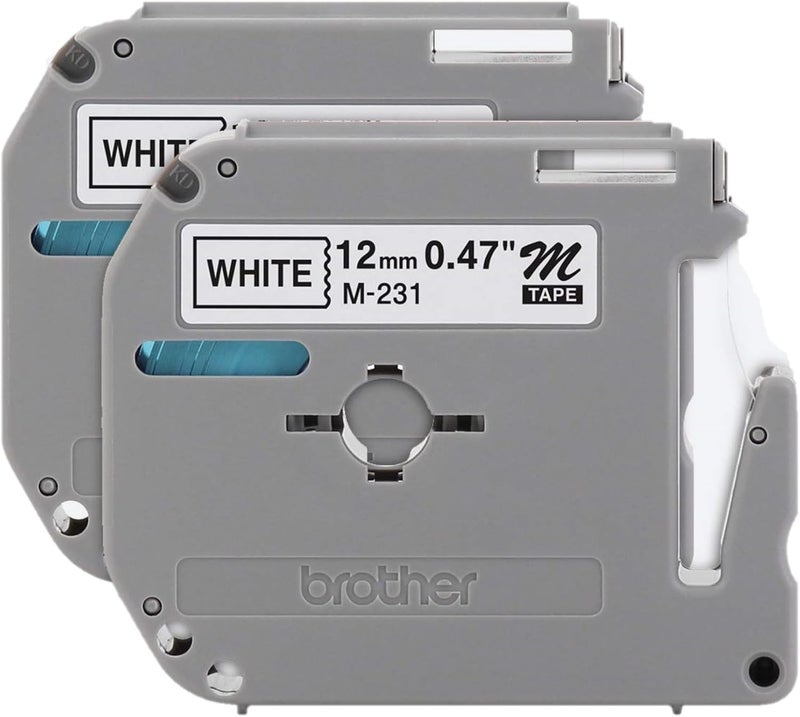 brother Genuine P-touch M-2312PK Tape, 2 Pack, 1/2" (0.47") Wide Standard Non-Laminated Tape, Black on White, Recommended for Home and Indoor Use, 0.47" x 26.2' (12mm x 8M), 2-Pack, M2312PK, M231 - Image 1