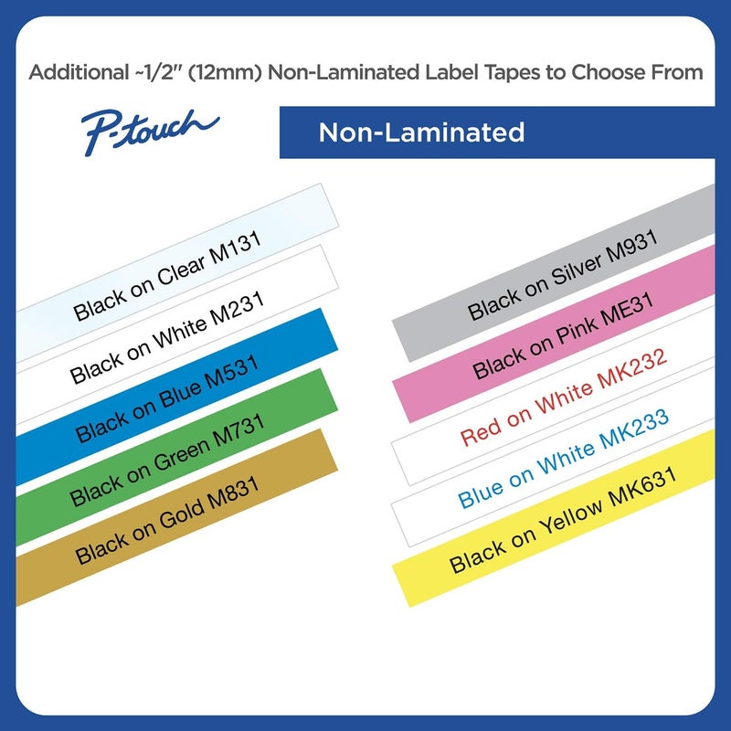 brother Genuine P-touch M-2312PK Tape, 2 Pack, 1/2" (0.47") Wide Standard Non-Laminated Tape, Black on White, Recommended for Home and Indoor Use, 0.47" x 26.2' (12mm x 8M), 2-Pack, M2312PK, M231 - Image 3