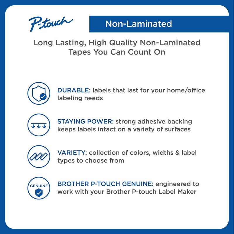 brother Genuine P-touch M-2312PK Tape, 2 Pack, 1/2" (0.47") Wide Standard Non-Laminated Tape, Black on White, Recommended for Home and Indoor Use, 0.47" x 26.2' (12mm x 8M), 2-Pack, M2312PK, M231 - Image 2