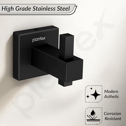 Plantex Stainless Steel Robe Hook for Bathroom/Door Hanger Hook/Wall Towel Hook/Bathroom Accessories - Pack of 1, Aqua (Black) - Image 3