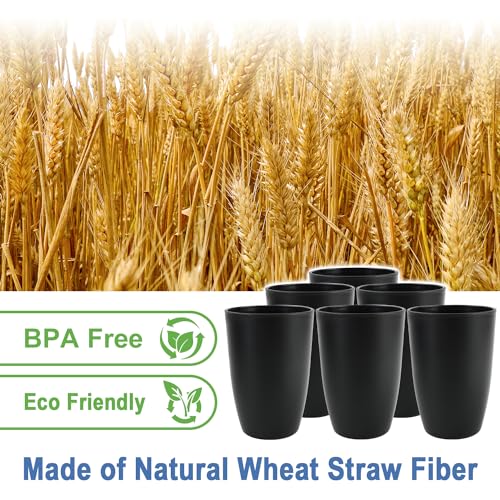 BUSOKIP 20 OZ Wheat Straw Cups SetS of 6, Unbreakable Drinking Cup, Alternative to Plastic Cups Reusable, Microwave & Dishwasher Safe Big Cup, Large Drinking Glasses for Kitchen, Party (Black) - Image 2