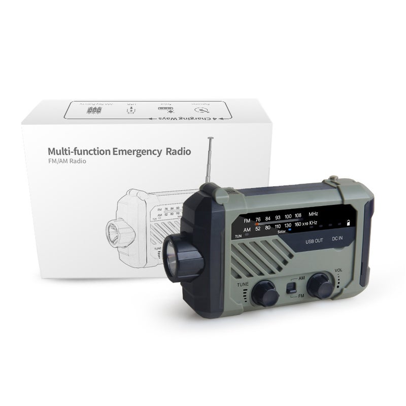 Portable Multi-Function Emergency Radio with Solar Charging, Hand Crank Power Generation, and NOAA Weather Alerts