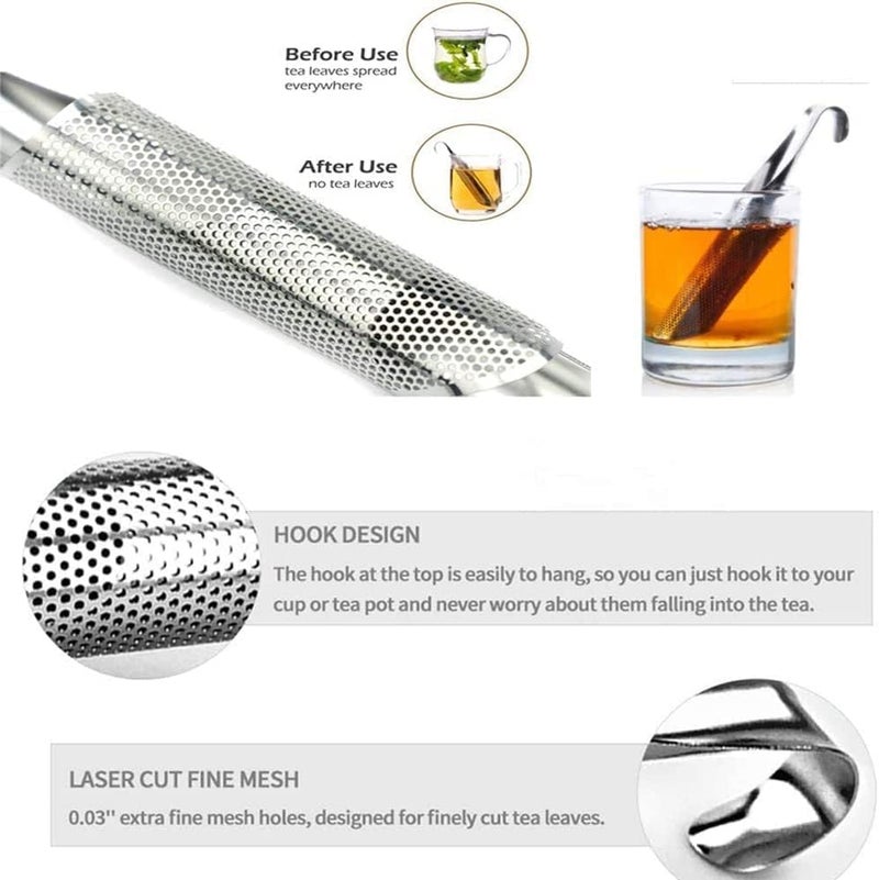 woobles 2 Pcs Stainless Steel Tea Diffuser, Reusable Stainless Steel Tea Infusers for Loose Tea, Long-Handle Tea Filter with Hook for Tea - Image 3