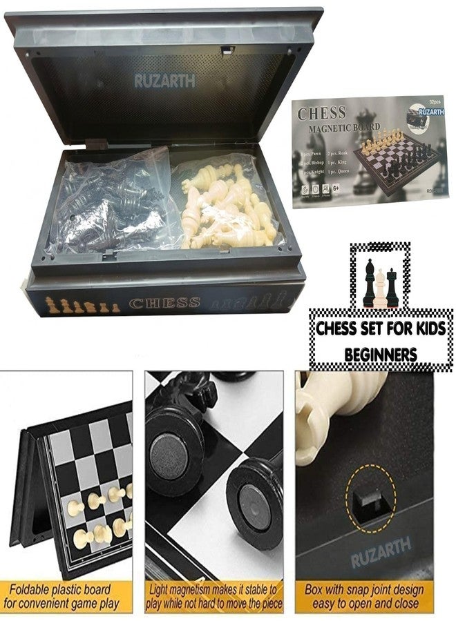 RUZARTH Magnetic Chess Set 25x25CM Folding Chess Board for Kids & Adults, Portable Travel Chess Game with Strong Magnetic Pieces, Educational Strategy Board Game. (Black & White10 inches) - Image 3