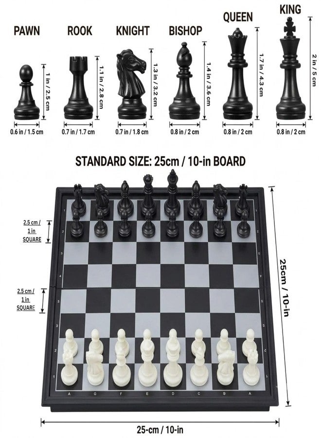 RUZARTH Magnetic Chess Set 25x25CM Folding Chess Board for Kids & Adults, Portable Travel Chess Game with Strong Magnetic Pieces, Educational Strategy Board Game. (Black & White10 inches) - Image 2