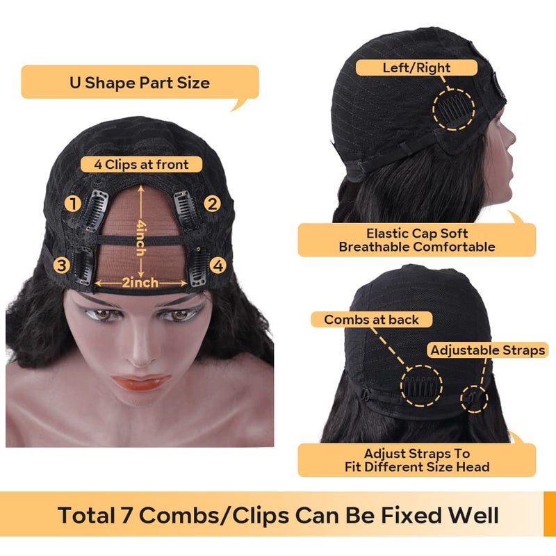 Tahikie 250% Density U Part Human Hair Wig Body Wave for Black Women U Part Wig Brazilian Virgin Human Hair Wigs 10A Full Head Clip in Half Wig Glueless No Leave Out Lace Front Wig Natural Color 22inch - Image 3