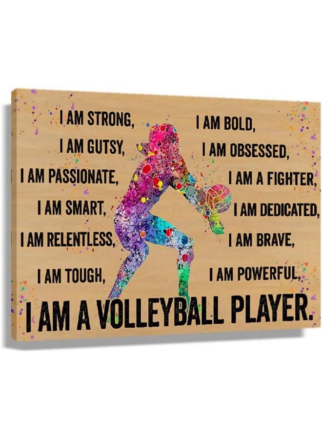 Busmko Volleyball Player Motivational Sports Posters Vintage Framed Art Canvas Volleyball Poster Wall Art Quotes Inspirational Pictures Modern Painting Decoration for Girls Framed (16x24inch) - Image 1