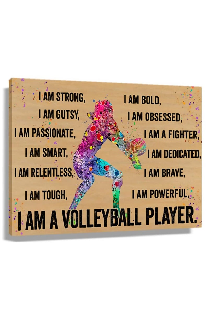 Busmko Volleyball Player Motivational Sports Posters Vintage Framed Art Canvas Volleyball Poster Wall Art Quotes Inspirational Pictures Modern Painting Decoration for Girls Framed (16x24inch) - Image 1