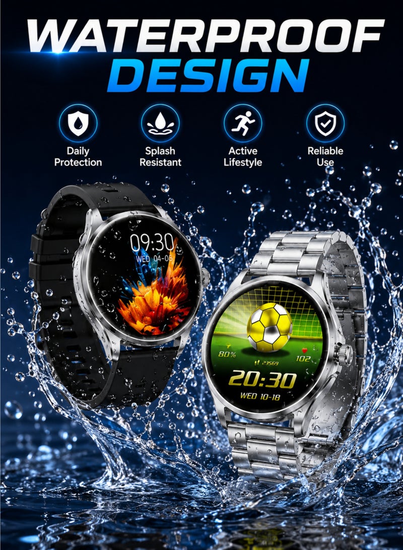 ويزمي ساعة X57 الذكية المقاومة للماء، شاشة AMOLED، مكالمات بلوتوث، 3 أحزمة، متتبع لياقة بدنية، متوافقة مع أندرويد وiOS، لون فضي - Image 2