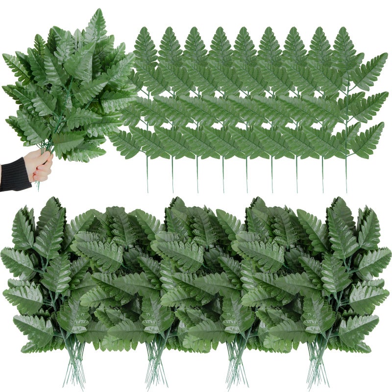 XONOR Artificial Silk Leaf Fern - Artificial Fern Leaves Stem Faux Greenery Plant for Cemetery Grave Headstone Wedding Home Garden Decoration (100Pcs, Dark Green) - Image 1