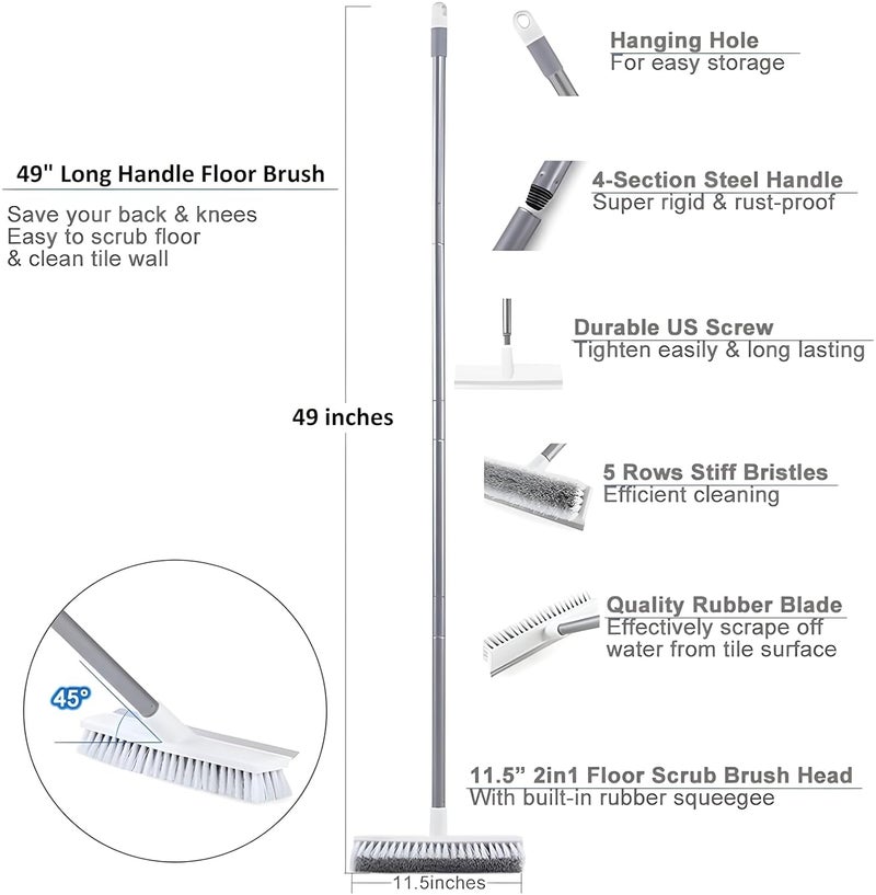 ZVONKO Tiles Cleaner Brush with Long Handle Floor Brush Scrubber Floor Scrubber Squeegee Cleaning Supplies for Bathroom Kitchen Tile Brush for Cleaning - Image 5