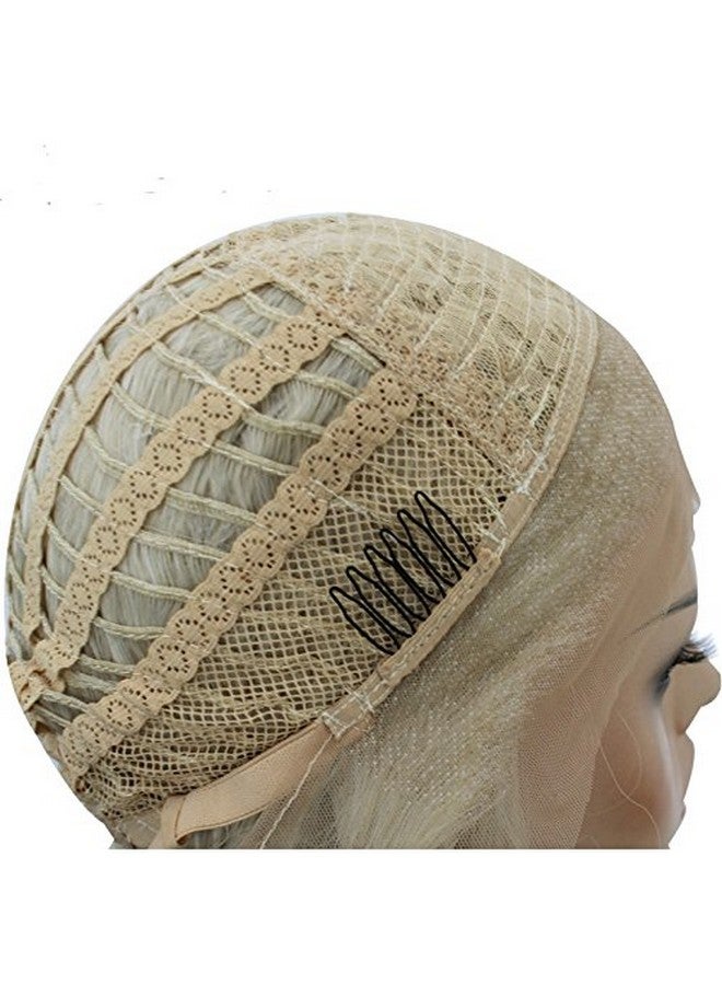 ANOGOL Hair Cap+Blonde Lace Front Wig Short Bob Curly Synthetic Hair Wigs For White Women Layered Hairstyles Platinum Blonde Lace Front Wig 613 Blonde Wig Synthetic Lace Front Wig For Custome Halloween Party - Image 5