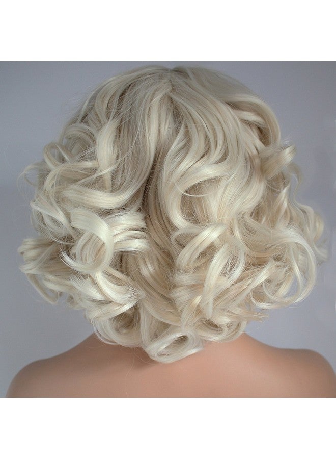 ANOGOL Hair Cap+Blonde Lace Front Wig Short Bob Curly Synthetic Hair Wigs For White Women Layered Hairstyles Platinum Blonde Lace Front Wig 613 Blonde Wig Synthetic Lace Front Wig For Custome Halloween Party - Image 4