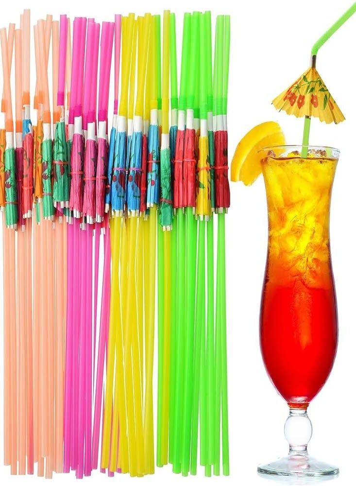 Loquat 100PCS Colourful Umbrella Drinking Straws, Premium Parasol Bendable Party Straws，Birthday Party Decorations Supplies for Drinkware - Image 1