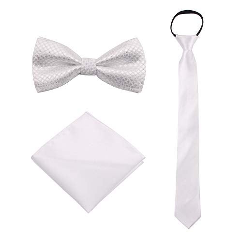 GUCHOL Boys Bow Tie Pocket Square Necktie - 3 Piece Set for Kids with Wedding Praty (White, 1-6 Year) - Image 1