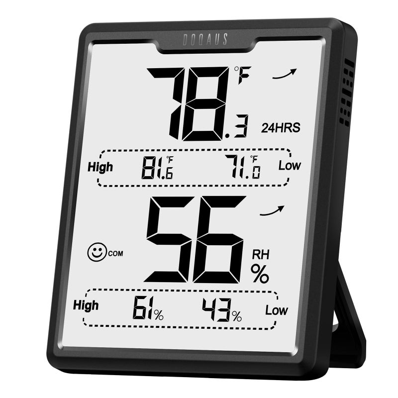 DOQAUS Upgraded Digital Hygrometer Room Thermometer Indoor, Humidity Meter with Large LCD Display, Temperature Humidity Monitor with Max Min Records, Black - Image 1