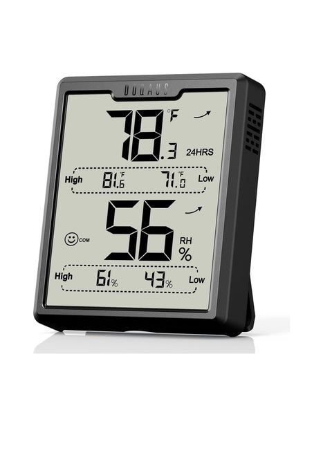 DOQAUS 𝐔𝐩𝐠𝐫𝐚𝐝𝐞𝐝 Digital Hygrometer Room Thermometer Indoor, Humidity Meter with Large LCD Display, Temperature Humidity Monitor with Max Min Records, Black