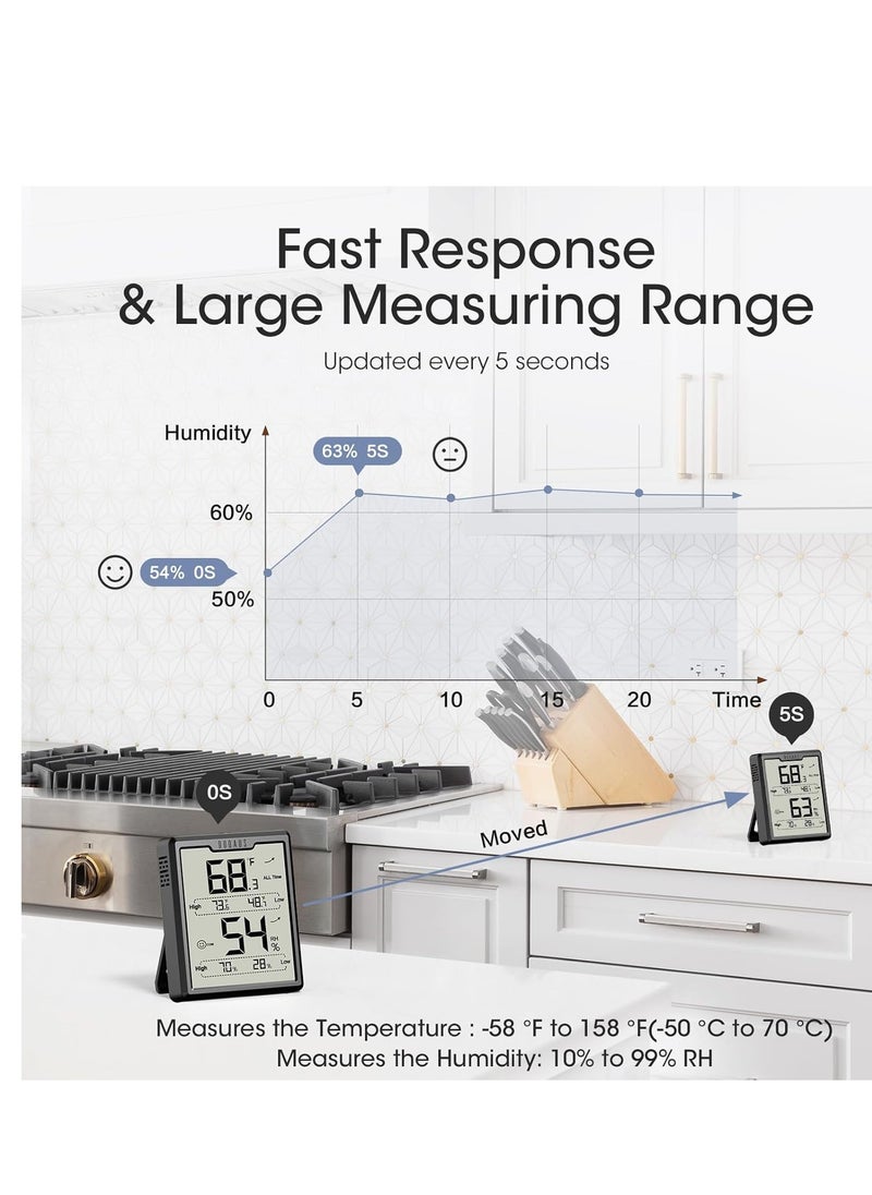 DOQAUS - DOQAUS 𝐔𝐩𝐠𝐫𝐚𝐝𝐞𝐝 Digital Hygrometer Room Thermometer Indoor, Humidity Meter with Large LCD Display, Temperature Humidity Monitor with Max Min Records, Black - Image 1
