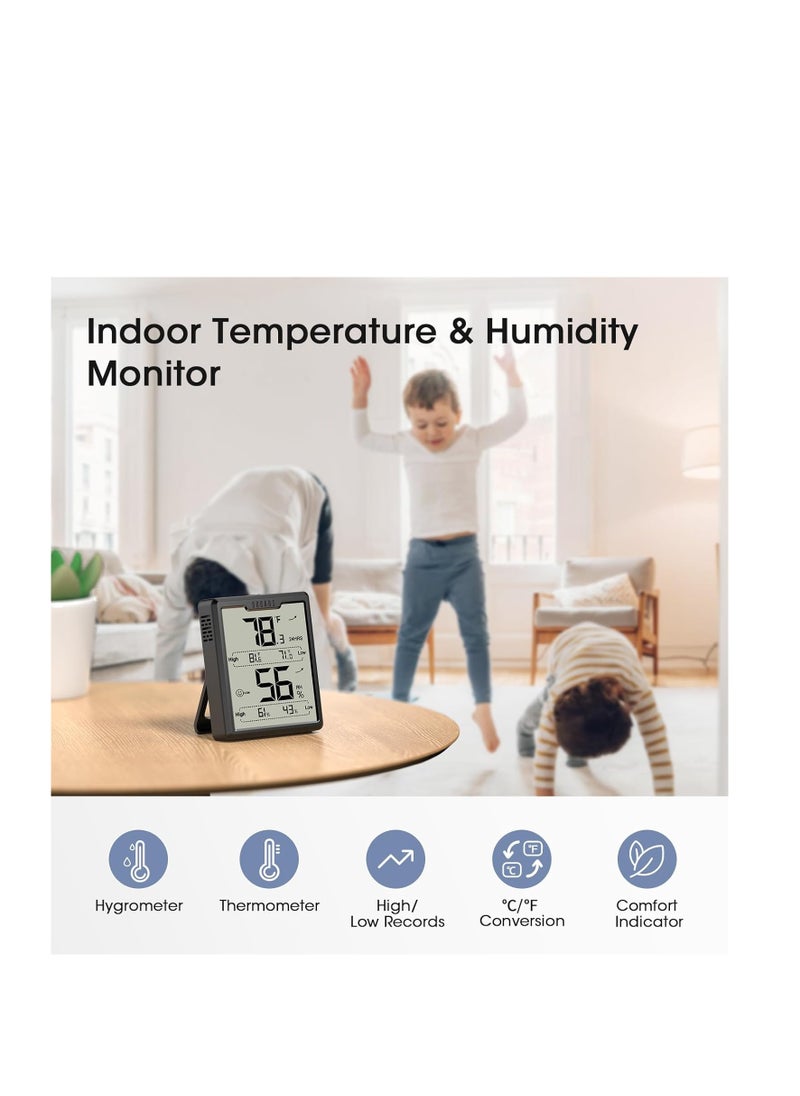 DOQAUS - DOQAUS 𝐔𝐩𝐠𝐫𝐚𝐝𝐞𝐝 Digital Hygrometer Room Thermometer Indoor, Humidity Meter with Large LCD Display, Temperature Humidity Monitor with Max Min Records, Black - Image 1