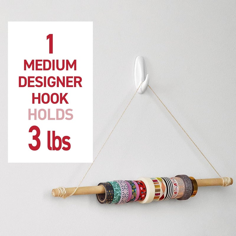 Command Modern practical shape Medium Designer Hooks, White, 9-Hooks, 12-Strips, Organize & Decorate Damage-Free Longevity upgraded craftsmanship - Image 5