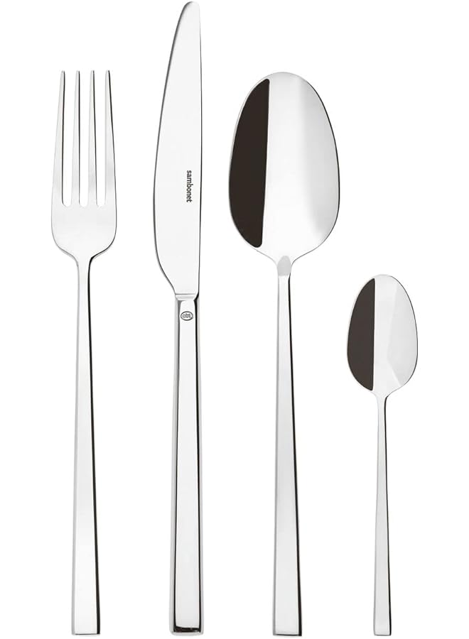 Sambonet Rock 52562 81 Stainless Steel Tableware Set For 6 People, 24 Pieces: 6 Forks, 6 Spoons, 6 Knives, 6 Teaspoons, Dishwasher Safe - Image 1