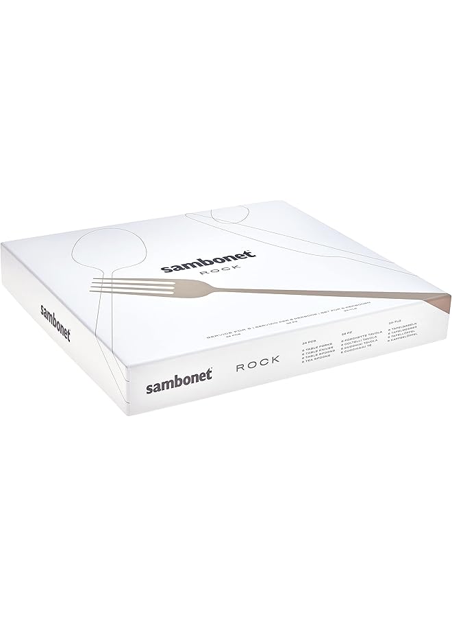 Sambonet Rock 52562 81 Stainless Steel Tableware Set For 6 People, 24 Pieces: 6 Forks, 6 Spoons, 6 Knives, 6 Teaspoons, Dishwasher Safe - Image 4