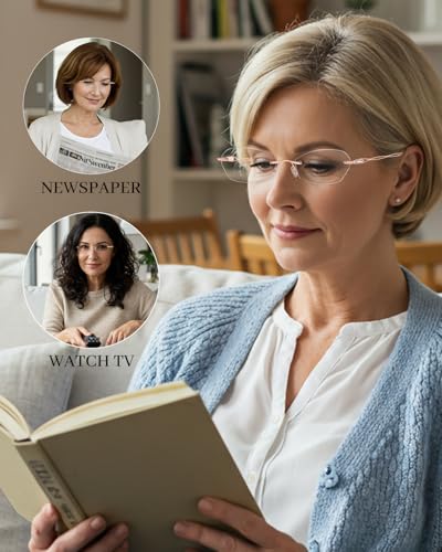 LUFF نظارات قراءة بدون إطار للنساء مع حماية من الضوء الأزرق خفيفة الوزن معدنية كلاسيكية لقراءة الكمبيوتر مضادة للإجهاد البصري - Image 3