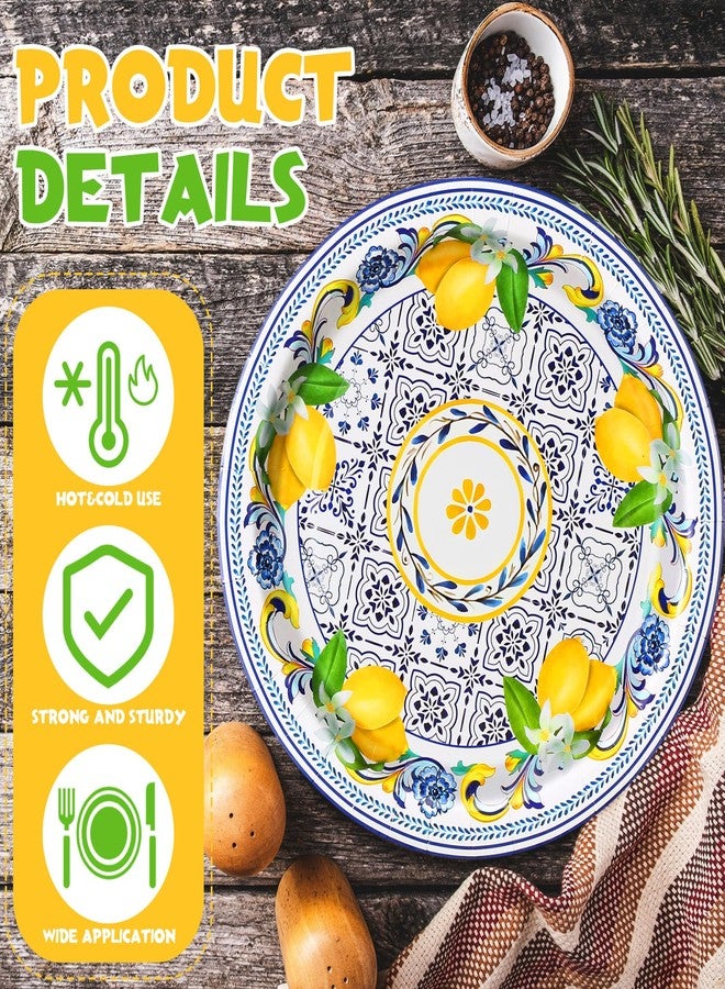 Potchen 80 Pack Capri Lemon Paper Plates Set 9 in Blue Tiles Yellow Disposable Plates Lemon Birthday Party Supplies Favor, Serve 80 Guest - Image 5