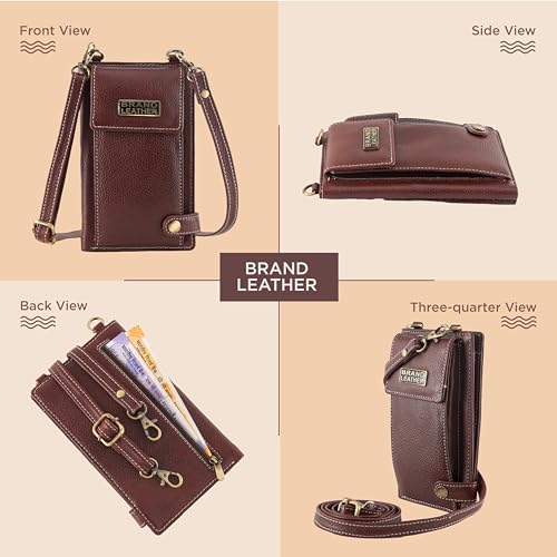 BRAND LEATHER Genuine Leather Sling Wallet for Women (BROWN) - Image 3