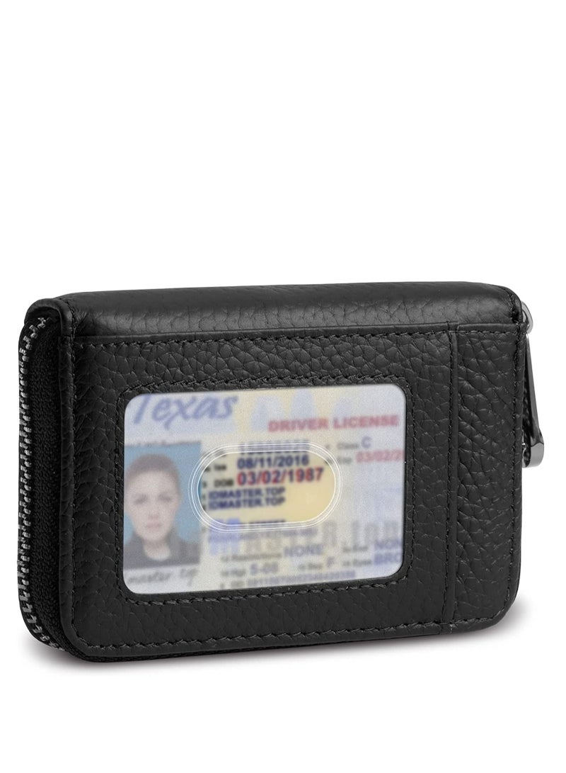 Excefore Credit Card Holder, Leather Wallet Zipper Case Purse RFID Blocking, Mini with ID Window for Women Men - Image 1