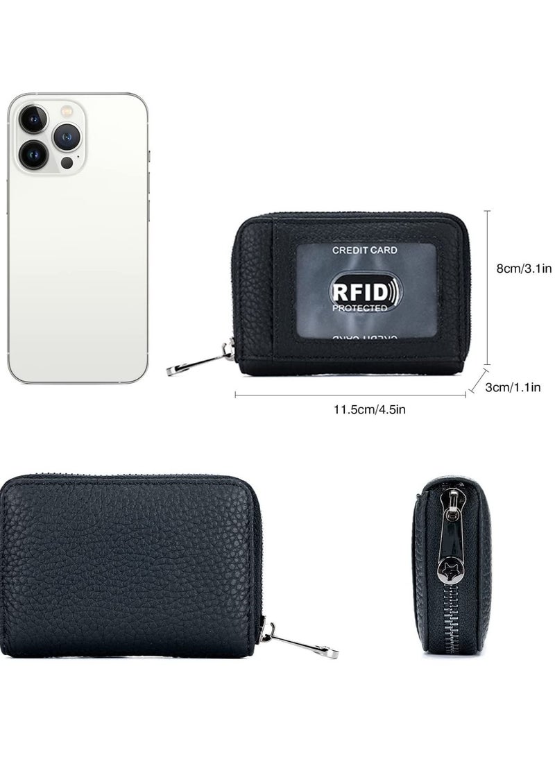 Excefore Credit Card Holder, Leather Wallet Zipper Case Purse RFID Blocking, Mini with ID Window for Women Men - Image 2