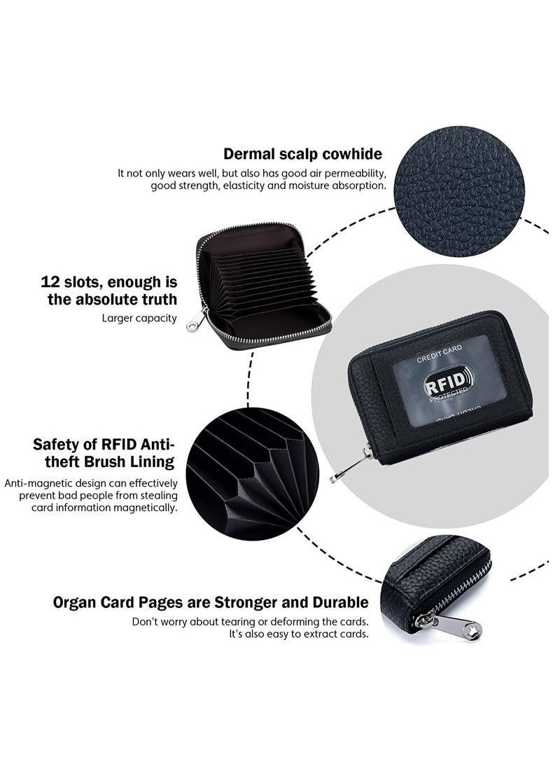Excefore Credit Card Holder, Leather Wallet Zipper Case Purse RFID Blocking, Mini with ID Window for Women Men - Image 5