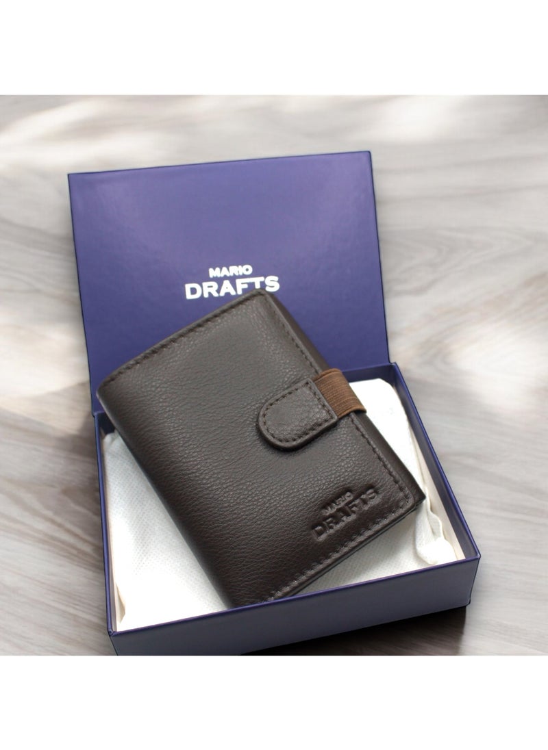 MARIO DRAFTS - Mario Drafts Men's Genuine Leather Button Wallet, Brown - Image 1