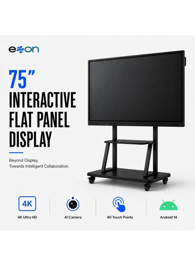 إيزون eZon 75" Interactive Flat Panel Display, 4K UHD Smart Board, Android 14, 8GB RAM, 128GB Storage, 48MP AI Camera, 8-Mic Array, Touchscreen Display for Meeting Rooms and Classrooms - Image 1