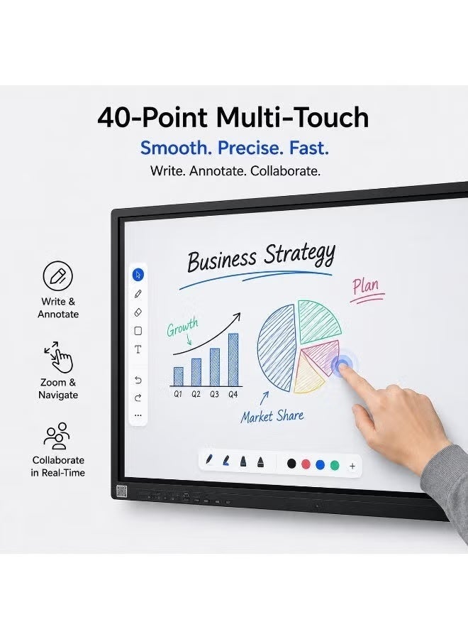 إيزون eZon 75" Interactive Flat Panel Display, 4K UHD Smart Board, Android 14, 8GB RAM, 128GB Storage, 48MP AI Camera, 8-Mic Array, Touchscreen Display for Meeting Rooms and Classrooms - Image 4