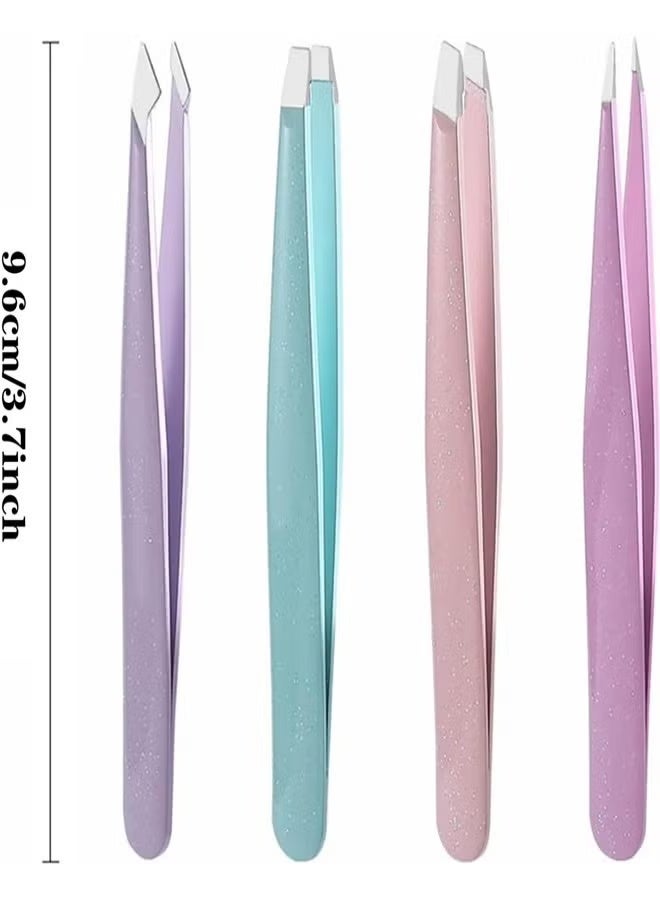 Tweezers Set, 4pcs Professional Stainless Steel Tweezers, Eyebrow Tweezers Set with Case for Facial Hair Ingrown Hair, Daily Beauty Tool, Multicolor - Image 2