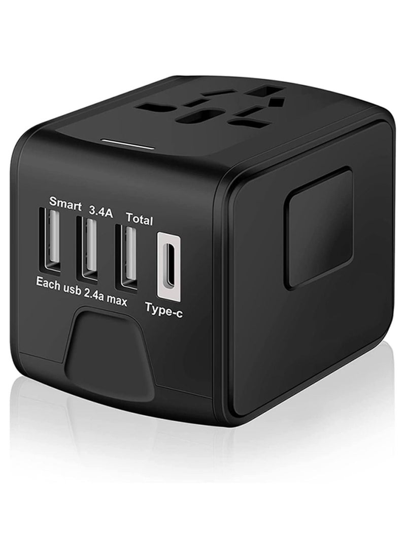 Generic محول طاقة عالمي للسفر الدولي مع USB عالي السرعة 2.4 أمبير، شاحن حائط من النوع C 3.0 أمبير، محول أوروبي، محولات مقابس التيار المتردد العالمية لأوروبا والمملكة المتحدة والولايات المتحدة  - Image 1