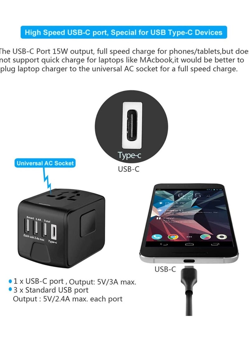 Generic محول طاقة عالمي للسفر الدولي مع USB عالي السرعة 2.4 أمبير، شاحن حائط من النوع C 3.0 أمبير، محول أوروبي، محولات مقابس التيار المتردد العالمية لأوروبا والمملكة المتحدة والولايات المتحدة  - Image 2