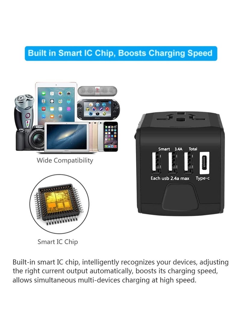 Generic محول طاقة عالمي للسفر الدولي مع USB عالي السرعة 2.4 أمبير، شاحن حائط من النوع C 3.0 أمبير، محول أوروبي، محولات مقابس التيار المتردد العالمية لأوروبا والمملكة المتحدة والولايات المتحدة  - Image 4