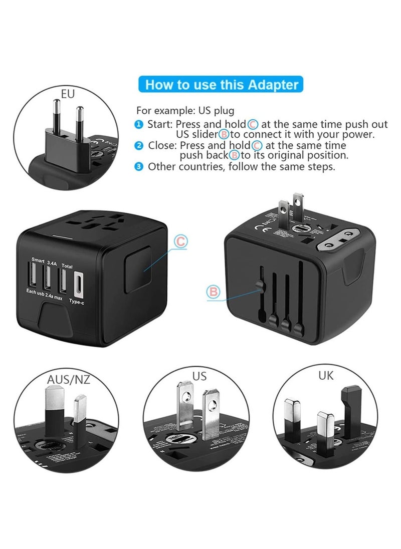 Generic محول طاقة عالمي للسفر الدولي مع USB عالي السرعة 2.4 أمبير، شاحن حائط من النوع C 3.0 أمبير، محول أوروبي، محولات مقابس التيار المتردد العالمية لأوروبا والمملكة المتحدة والولايات المتحدة  - Image 3