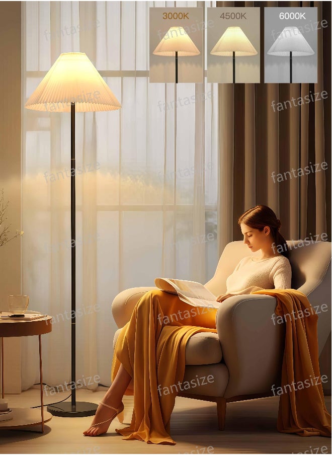 DIDA Retro Pleated Floor Lamp Nordic Standing Lamp for Living Room Bedroom with Metal Base, 3500K-6000K Dimmable Standing Light Indoor Floor Lighting 3 Colors Light 12W  - Image 1