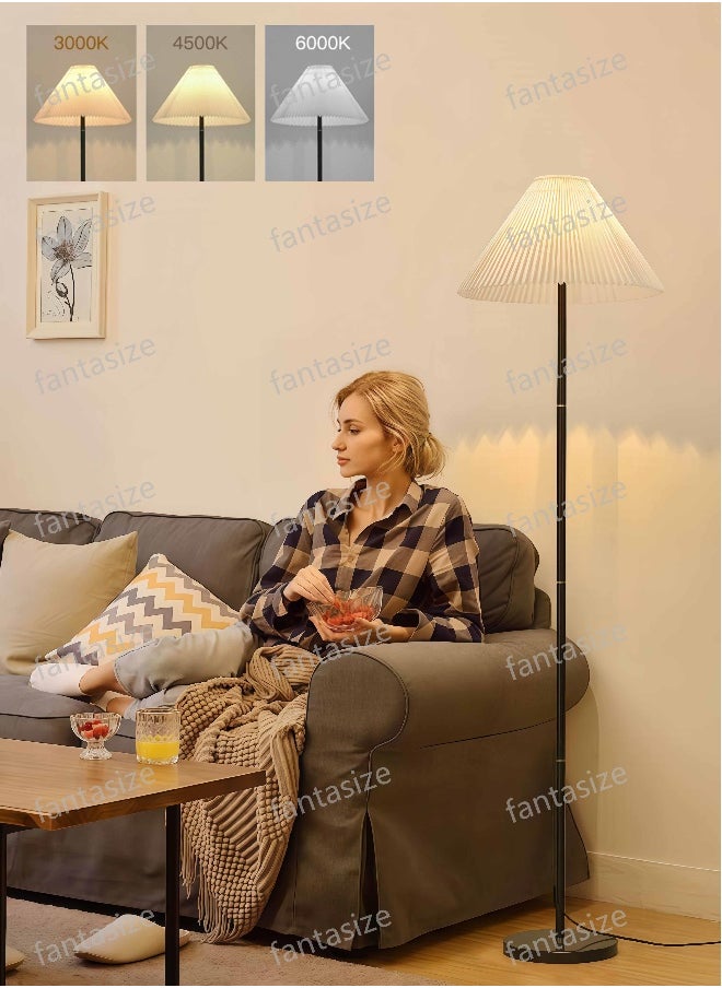 DIDA Retro Pleated Floor Lamp Nordic Standing Lamp for Living Room Bedroom with Metal Base, 3500K-6000K Dimmable Standing Light Indoor Floor Lighting 3 Colors Light 12W  - Image 2