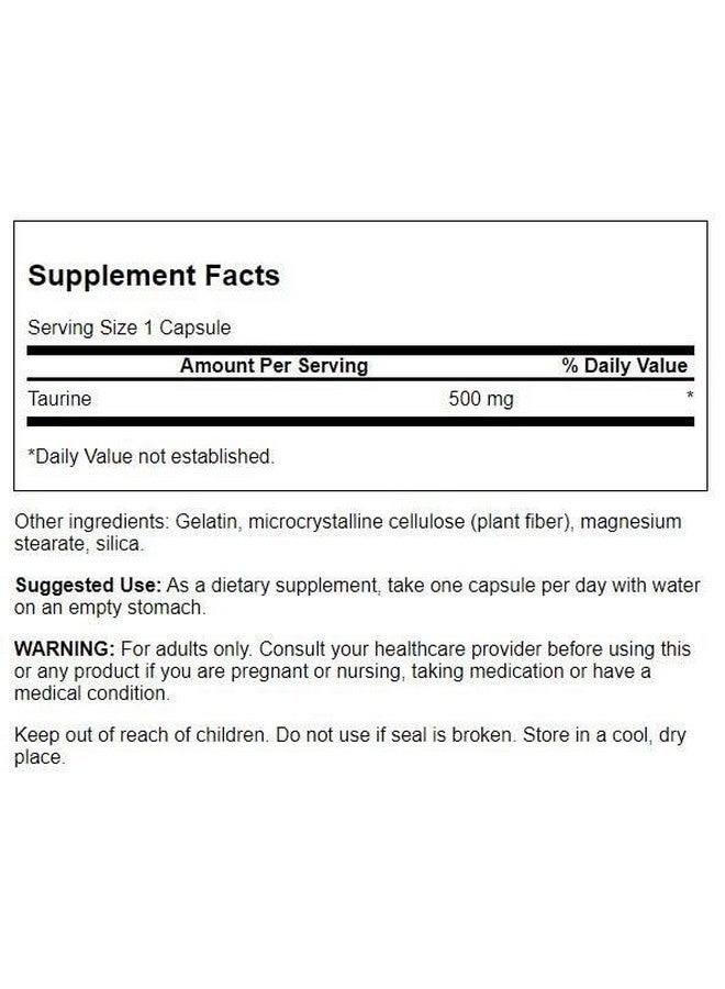 Swanson Taurine - Amino Acid Supplement Promoting Energy Production & Electrolyte Balance - Natural Formula Supporting Heart Health & Wellness - (100 Capsules, 500mg Each) - Image 2