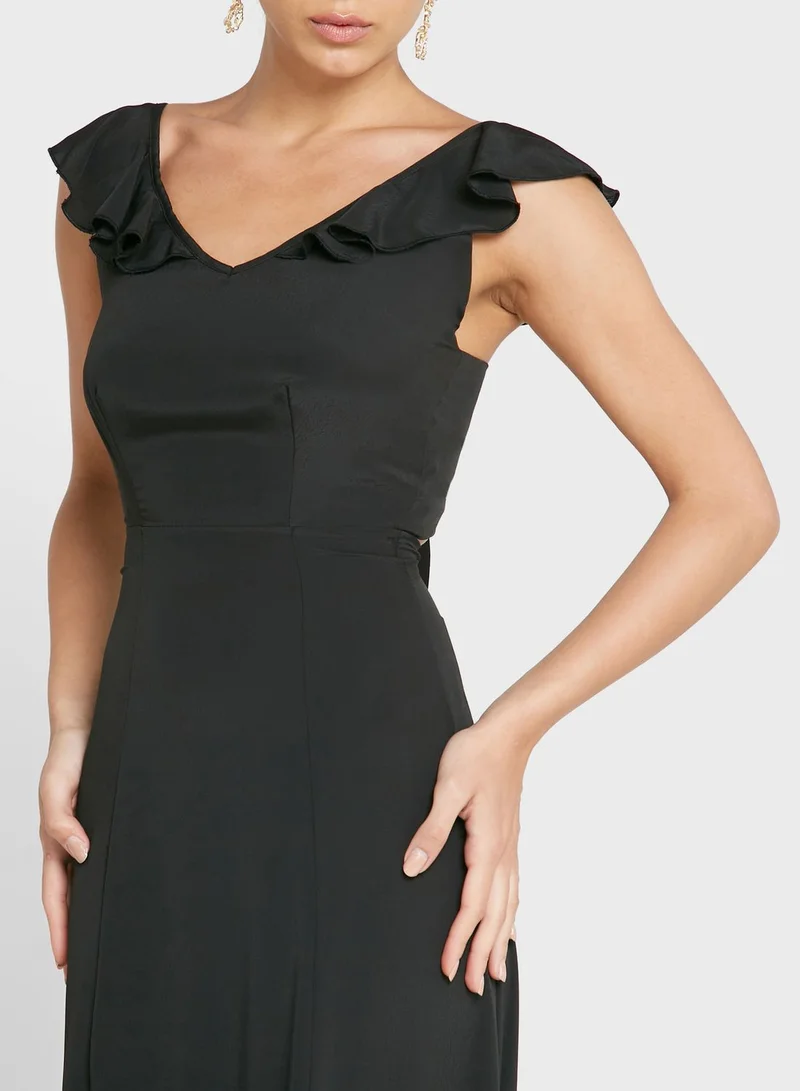 John Zack Tie Back Frill Maxi Bodycon Dress